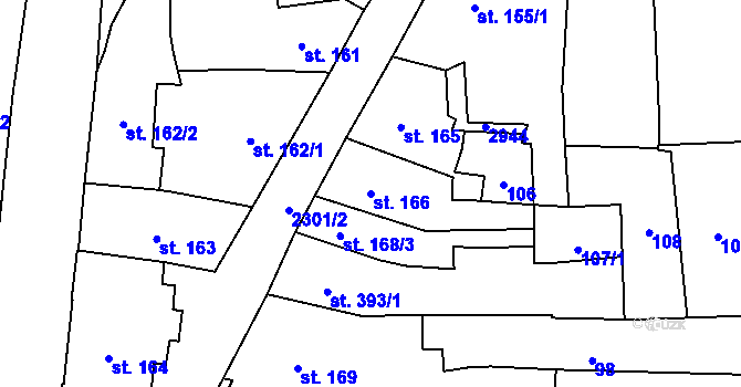 Parcela st. 166 v KÚ Vlašim, Katastrální mapa