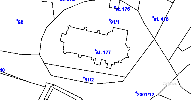 Parcela st. 177 v KÚ Vlašim, Katastrální mapa