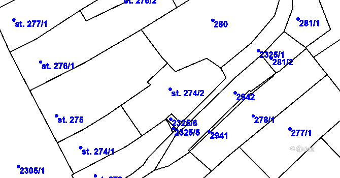 Parcela st. 274/2 v KÚ Vlašim, Katastrální mapa