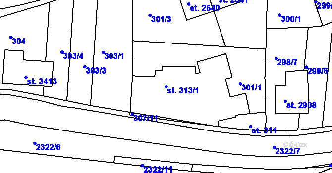 Parcela st. 313/1 v KÚ Vlašim, Katastrální mapa