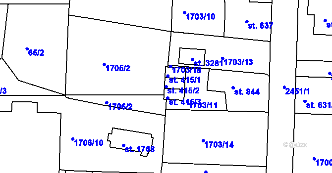 Parcela st. 415/2 v KÚ Vlašim, Katastrální mapa