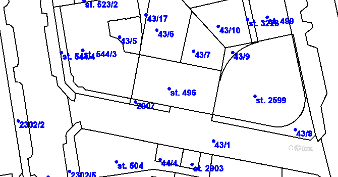 Parcela st. 496 v KÚ Vlašim, Katastrální mapa