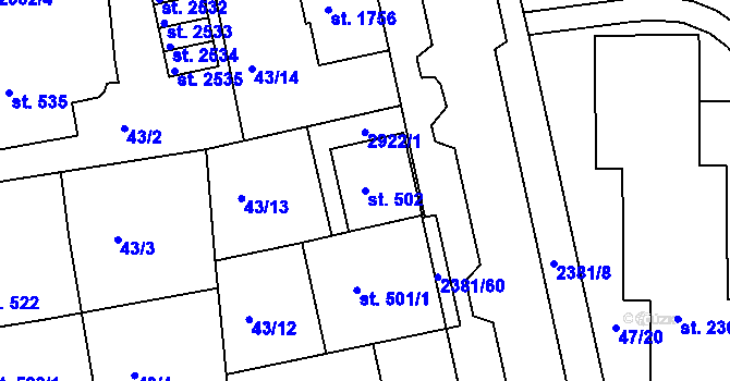 Parcela st. 502 v KÚ Vlašim, Katastrální mapa