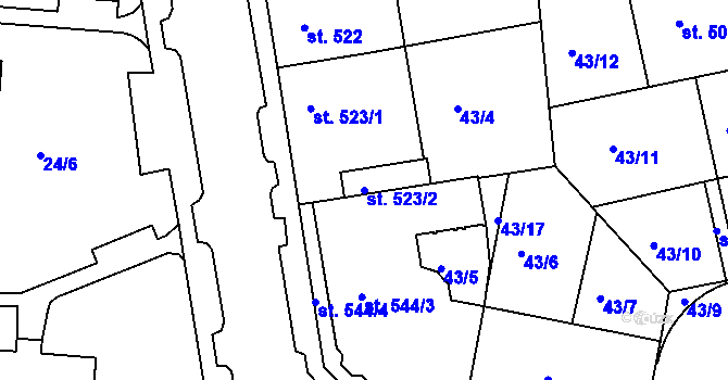 Parcela st. 523/2 v KÚ Vlašim, Katastrální mapa
