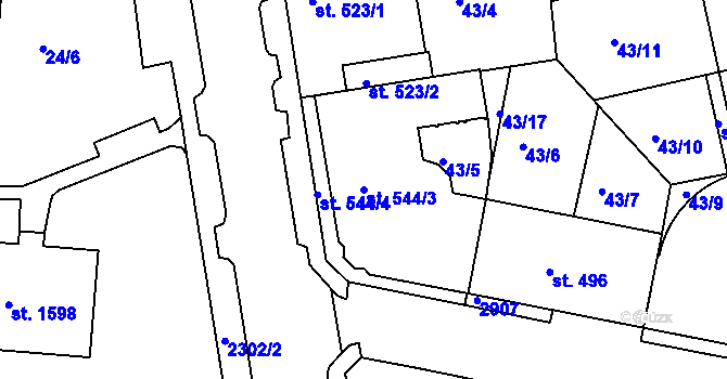 Parcela st. 544/3 v KÚ Vlašim, Katastrální mapa
