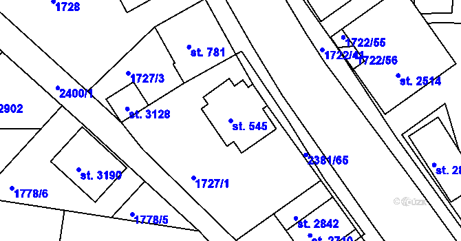Parcela st. 545 v KÚ Vlašim, Katastrální mapa