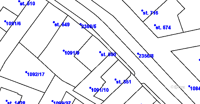 Parcela st. 550 v KÚ Vlašim, Katastrální mapa