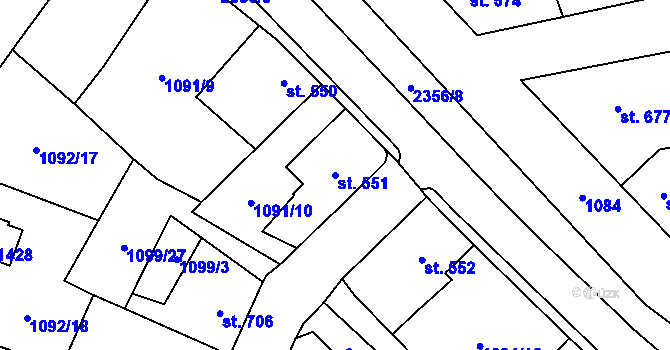Parcela st. 551 v KÚ Vlašim, Katastrální mapa