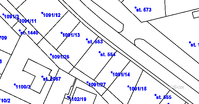 Parcela st. 554 v KÚ Vlašim, Katastrální mapa