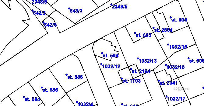 Parcela st. 594 v KÚ Vlašim, Katastrální mapa