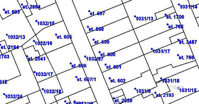 Parcela st. 600 v KÚ Vlašim, Katastrální mapa