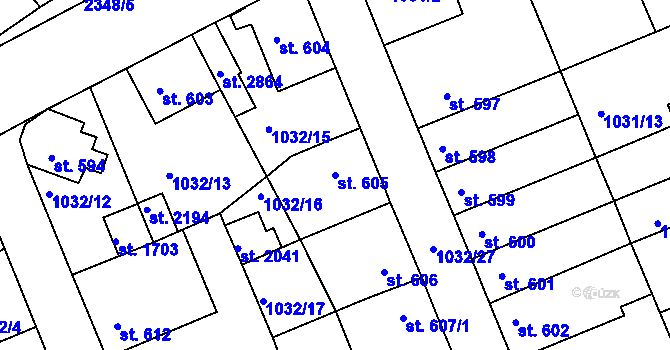 Parcela st. 605 v KÚ Vlašim, Katastrální mapa