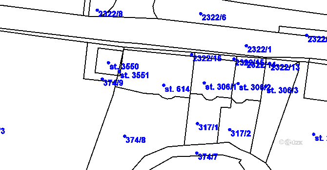 Parcela st. 614 v KÚ Vlašim, Katastrální mapa