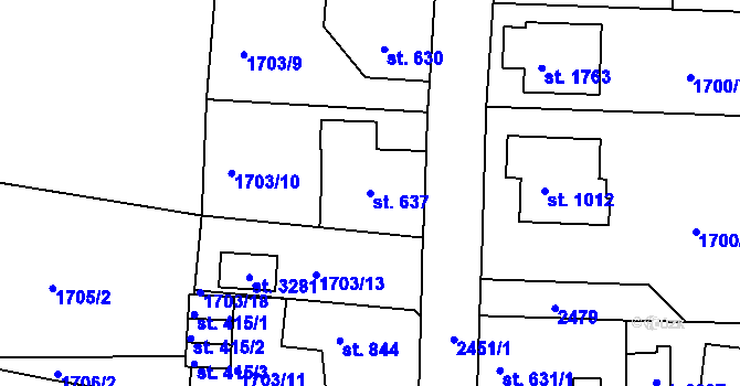 Parcela st. 637 v KÚ Vlašim, Katastrální mapa
