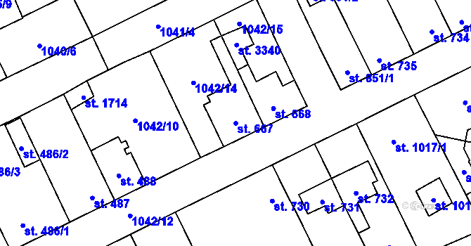 Parcela st. 667 v KÚ Vlašim, Katastrální mapa