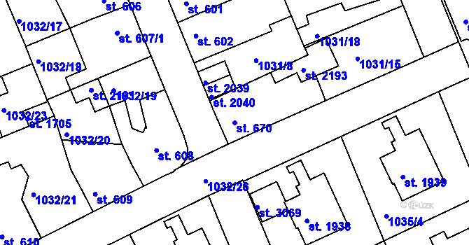 Parcela st. 670 v KÚ Vlašim, Katastrální mapa