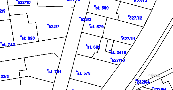 Parcela st. 681 v KÚ Vlašim, Katastrální mapa