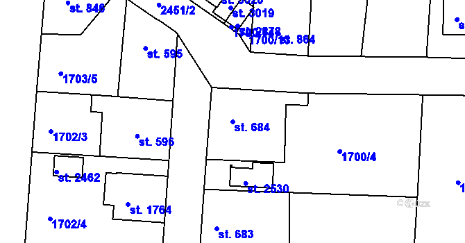 Parcela st. 684 v KÚ Vlašim, Katastrální mapa