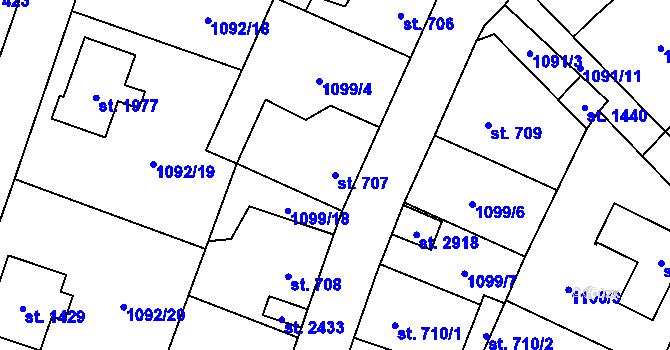 Parcela st. 707 v KÚ Vlašim, Katastrální mapa