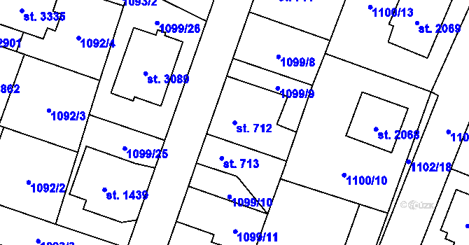 Parcela st. 712 v KÚ Vlašim, Katastrální mapa