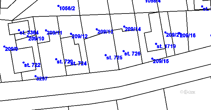 Parcela st. 725 v KÚ Vlašim, Katastrální mapa
