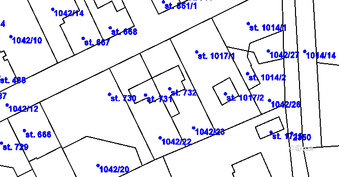 Parcela st. 732 v KÚ Vlašim, Katastrální mapa