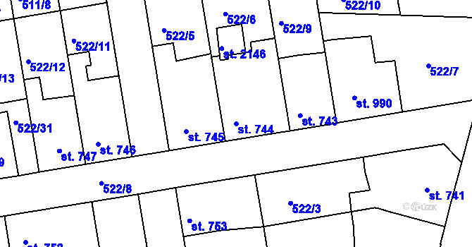 Parcela st. 744 v KÚ Vlašim, Katastrální mapa