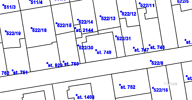 Parcela st. 749 v KÚ Vlašim, Katastrální mapa
