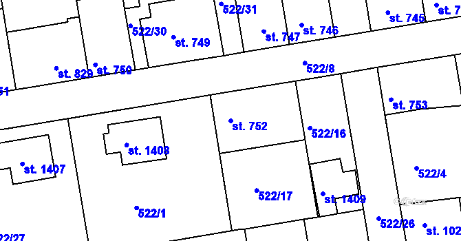 Parcela st. 752 v KÚ Vlašim, Katastrální mapa