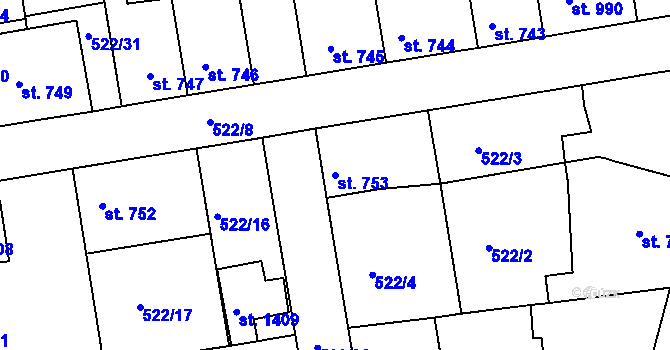 Parcela st. 753 v KÚ Vlašim, Katastrální mapa