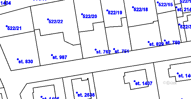 Parcela st. 762 v KÚ Vlašim, Katastrální mapa