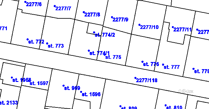 Parcela st. 775 v KÚ Vlašim, Katastrální mapa