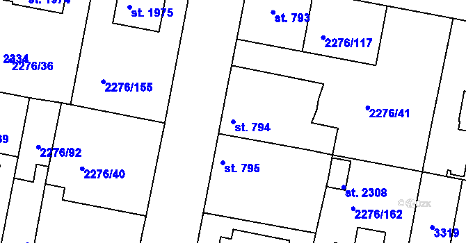 Parcela st. 794 v KÚ Vlašim, Katastrální mapa