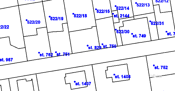 Parcela st. 829 v KÚ Vlašim, Katastrální mapa