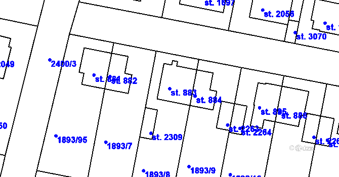 Parcela st. 883 v KÚ Vlašim, Katastrální mapa