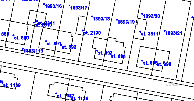 Parcela st. 893 v KÚ Vlašim, Katastrální mapa