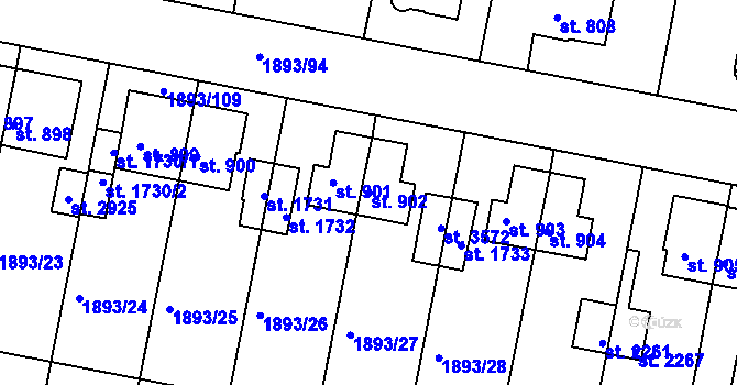 Parcela st. 902 v KÚ Vlašim, Katastrální mapa