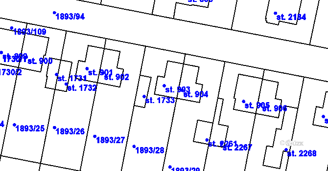 Parcela st. 903 v KÚ Vlašim, Katastrální mapa
