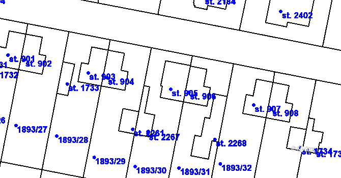 Parcela st. 905 v KÚ Vlašim, Katastrální mapa