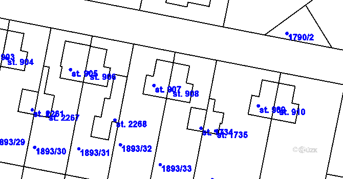 Parcela st. 908 v KÚ Vlašim, Katastrální mapa