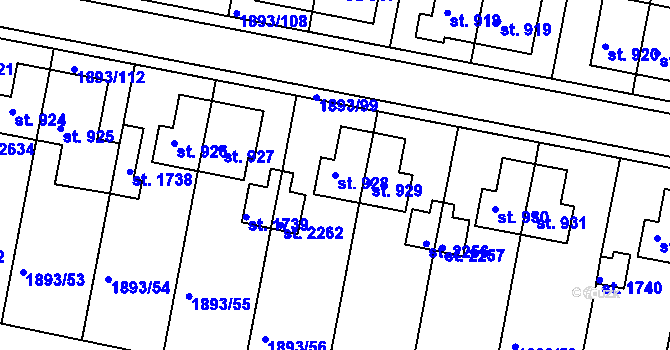 Parcela st. 928 v KÚ Vlašim, Katastrální mapa