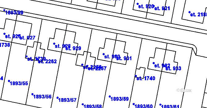 Parcela st. 930 v KÚ Vlašim, Katastrální mapa