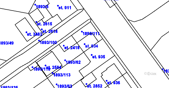 Parcela st. 934 v KÚ Vlašim, Katastrální mapa