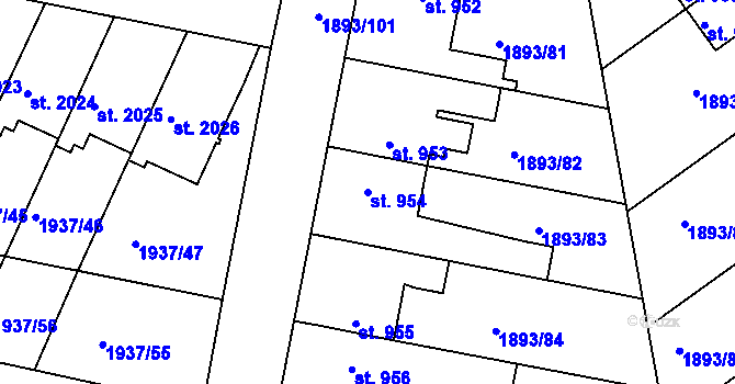 Parcela st. 954 v KÚ Vlašim, Katastrální mapa