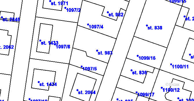 Parcela st. 983 v KÚ Vlašim, Katastrální mapa