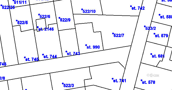 Parcela st. 990 v KÚ Vlašim, Katastrální mapa