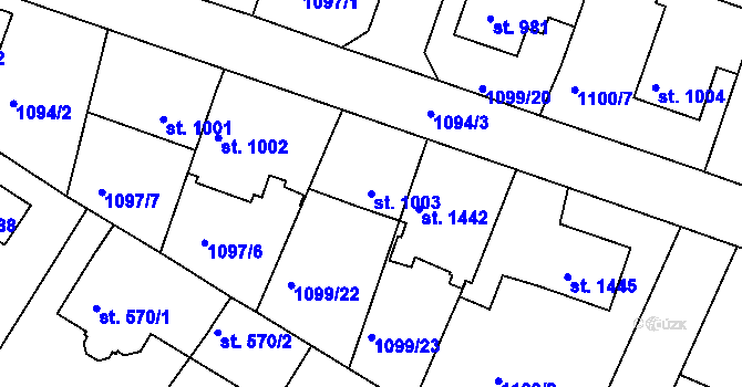 Parcela st. 1003 v KÚ Vlašim, Katastrální mapa