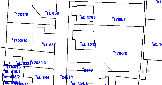 Parcela st. 1012 v KÚ Vlašim, Katastrální mapa