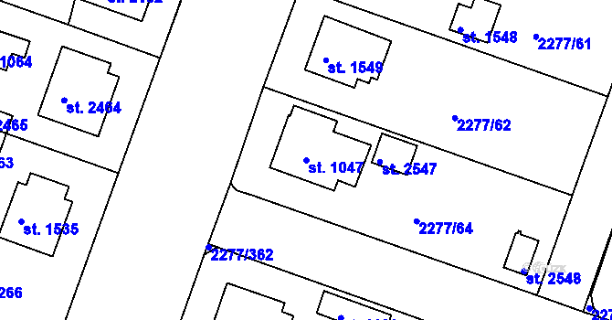 Parcela st. 1047 v KÚ Vlašim, Katastrální mapa