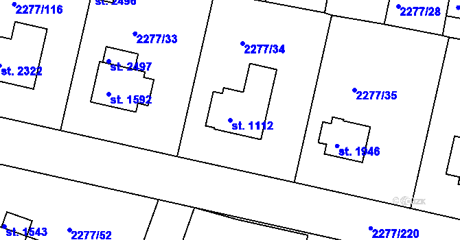 Parcela st. 1112 v KÚ Vlašim, Katastrální mapa